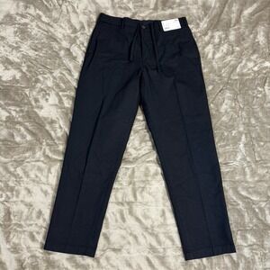 Uniqlo Smart Ankle Pants Mens 30x28 Navy Blue Cotton Blend Twill Pleated NWT